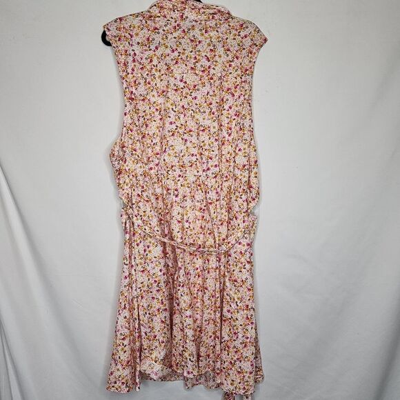 6X 30W Torrid Pink Ditsy Floral Poplin Shirt Dress Collared Belt Button Up Pocke - Picture 3 of 7